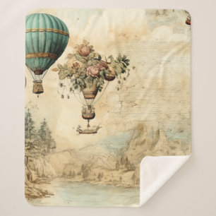 Vintage Hot Air Balloon in a Serene Landscape (1) Sherpa Blanket