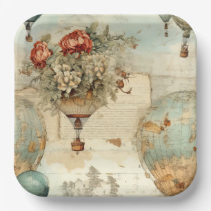 Vintage Hot Air Balloon in a Serene Landscape (3) Paper Plate