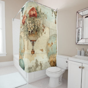 Vintage Hot Air Balloon in a Serene Landscape (3) Shower Curtain