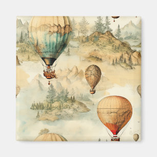 Vintage Hot Air Balloon in a Serene Landscape (4) Magnet