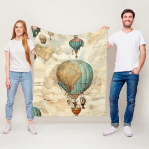 Vintage Hot Air Balloon in a Serene Landscape (5) Fleece Blanket