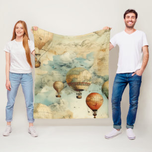 Vintage Hot Air Balloon in a Serene Landscape (6) Fleece Blanket