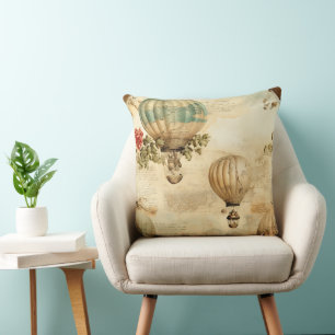 Vintage Hot Air Balloon in a Serene Landscape (9) Cushion