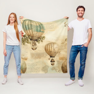 Vintage Hot Air Balloon in a Serene Landscape (9) Fleece Blanket