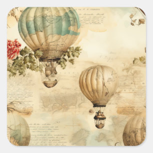 Vintage Hot Air Balloon in a Serene Landscape (9) Square Sticker