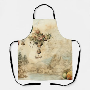 Vintage Hot Air Balloon in a Serene Landscape Apron