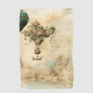 Vintage Hot Air Balloon in a Serene Landscape Golf Towel