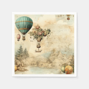Vintage Hot Air Balloon in a Serene Landscape Napkin