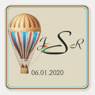 Vintage Hot Air Balloon Monogram Sticker