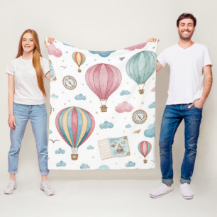 Vintage Hot Air Balloon Pattern (1) Fleece Blanket