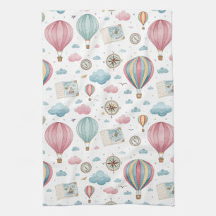 Vintage Hot Air Balloon Pattern (1) Tea Towel