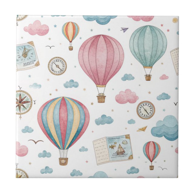 Vintage Hot Air Balloon Pattern (1) Tile (Front)
