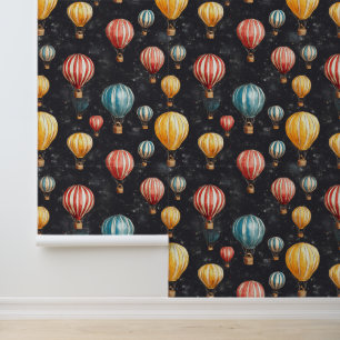 Vintage Hot Air Balloon Pattern Drawings Interior Wallpaper