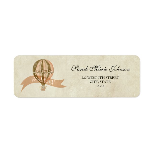 Vintage Hot Air Balloon Wedding Address Label (Front)
