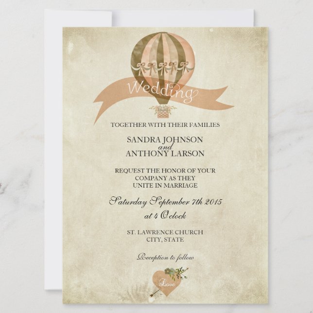 Vintage Hot Air Balloon Wedding Invitation (Front)