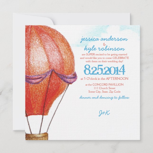 Vintage Hot Air Balloon Wedding Invitation (Front)