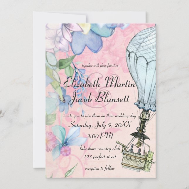 Vintage Hot Air Balloon Wedding Invitation (Front)