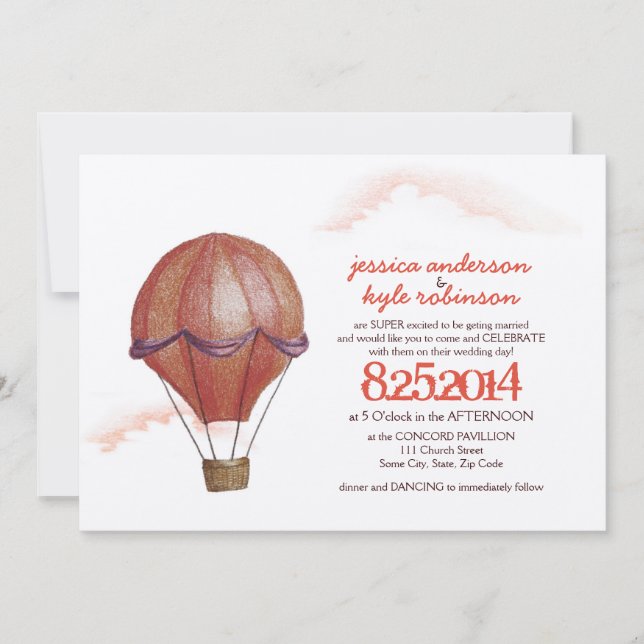 Vintage Hot Air Balloon Wedding Invitation (Front)