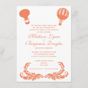 Vintage Hot Air Balloon Wedding Invitations Coral