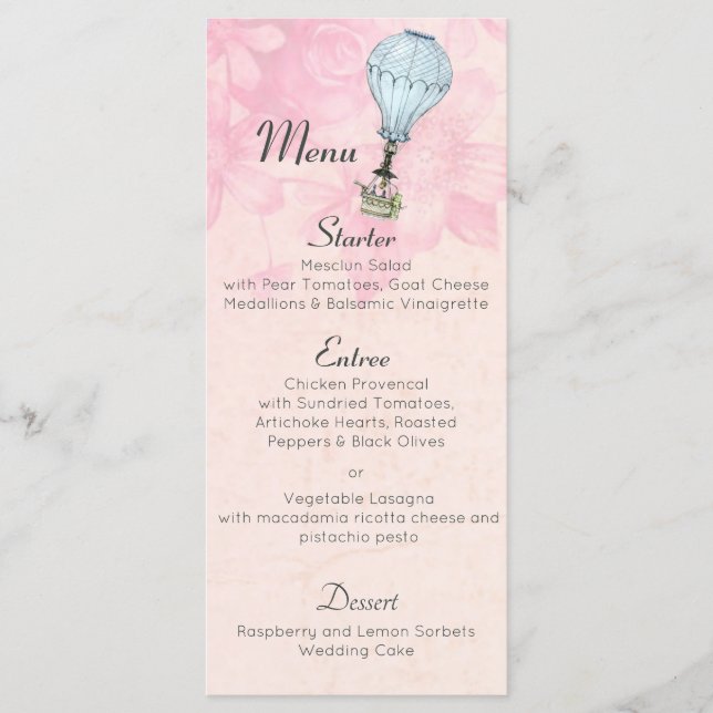 Vintage Hot Air Balloon Wedding Menu (Front)