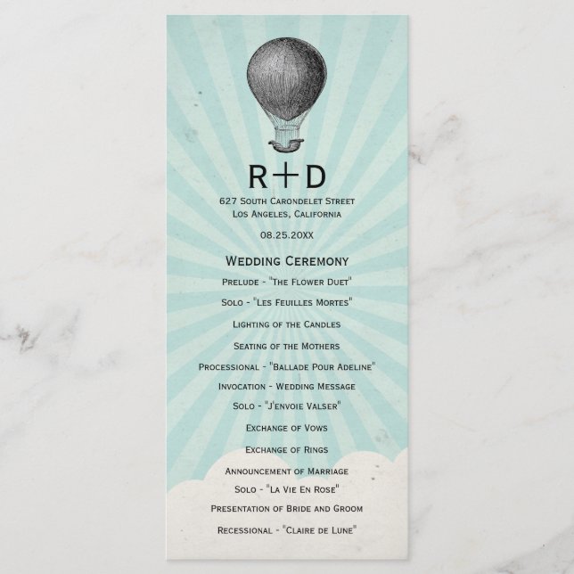 Vintage Hot Air Balloon Wedding Program Programme (Front)
