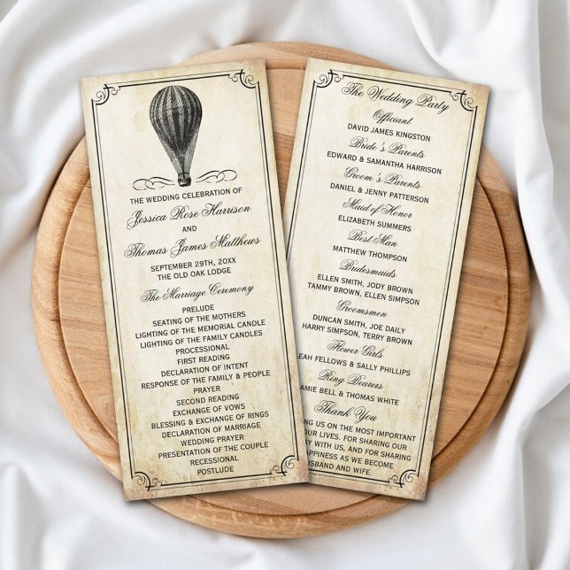 Vintage Hot Air Balloon Wedding Program Rack Card (Creator Uploaded)