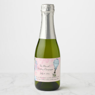 Vintage Hot Air Balloon Wedding Sparkling Wine Label