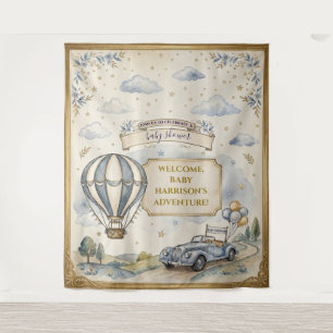 Vintage Hot Air Balloon Welcome Baby Shower Backdr Tapestry
