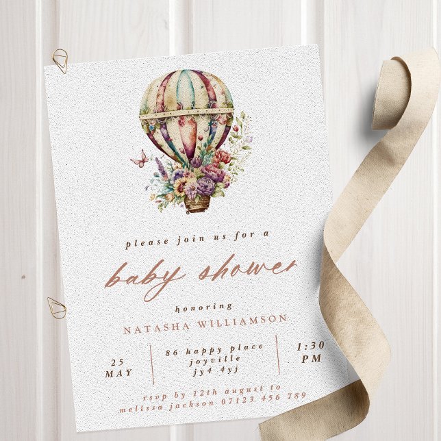 Vintage Hot Air Balloon & Wildflowers Baby Shower Invitation (Creator Uploaded)