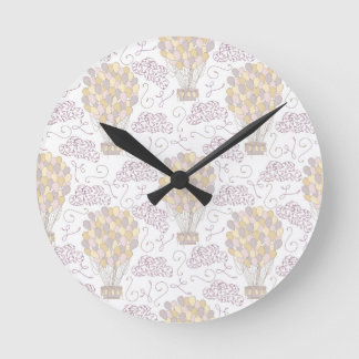 Vintage hot air balloon yellow and grey round clock