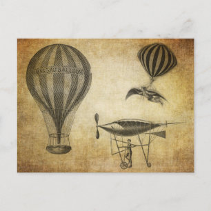 Vintage Hot Air Balloons and Dirigibles Postcard