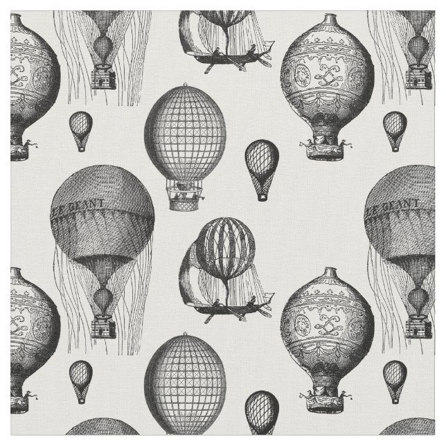 Vintage Hot Air Balloons in B&W Fabric (Close Up)