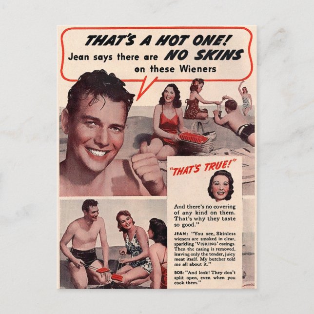 Vintage Hot Dog Ad Postcard (Front)