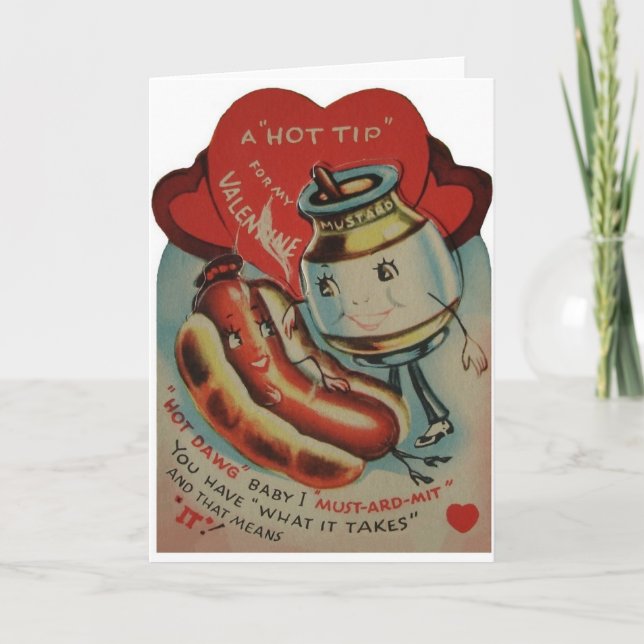 Vintage Hot Dog and Mustard Valentine Card (Front)