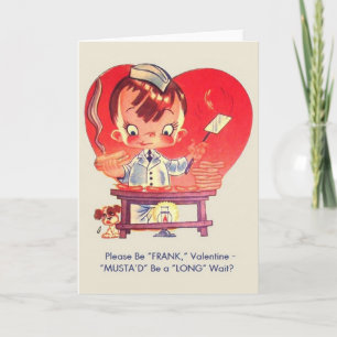 Vintage Hot Dog and Mustard Valentine Holiday Card