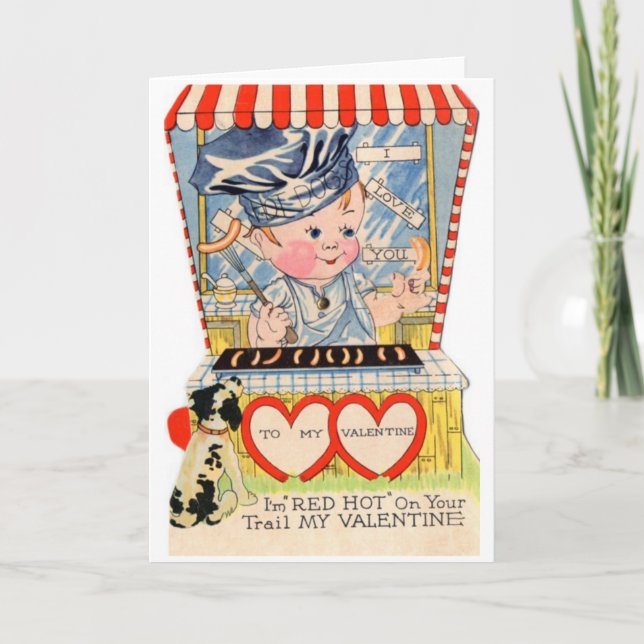 Vintage Hot Dog Stand Valentine's Day Card (Front)