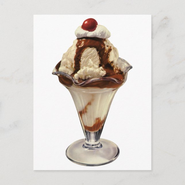 Vintage Hot Fudge Ice Cream Sundae Desserts Postcard (Front)