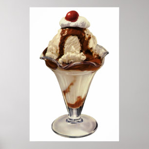 Vintage Hot Fudge Ice Cream Sundae Desserts Poster