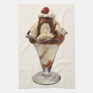 Vintage Hot Fudge Ice Cream Sundae Desserts Tea Towel