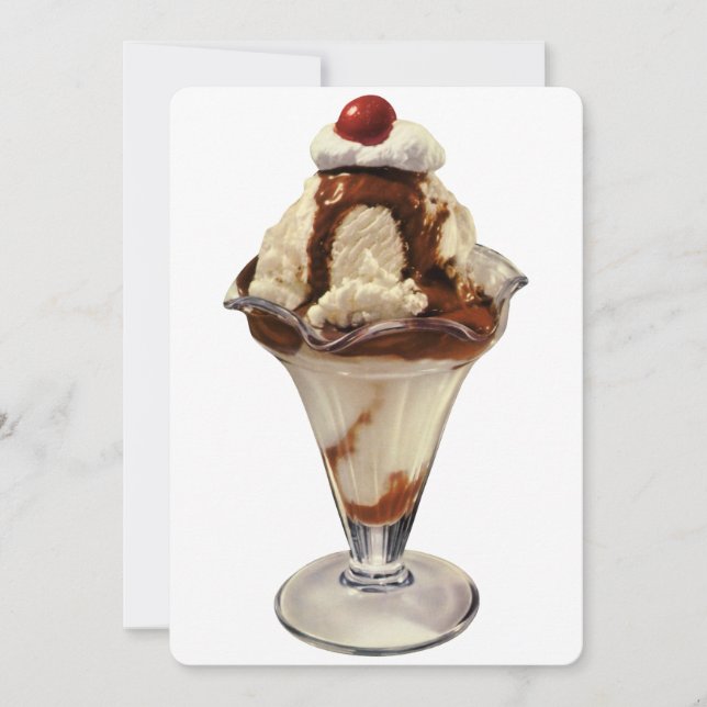 Vintage Hot Fudge Ice Cream Sundae Invitation (Front)
