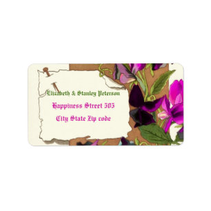 Vintage hot pink sweet pea flowers wedding label