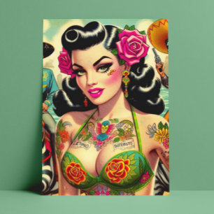 Vintage Hot Tattoo Girl Postcard
