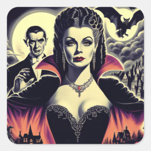 Vintage Hot Vampire Woman Square Sticker