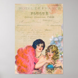 Vintage Hotel De France Fouque Elegant Ladies Poster