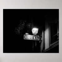 Vintage hotel sign, street light and many light