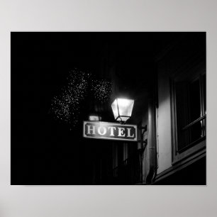 Vintage hotel sign, street light and many light poster