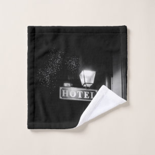 Vintage hotel sign, street light and many light wash cloth