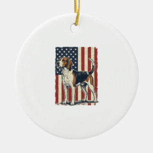 Vintage Hound Dog Patriotic Flag Vector Shirt Desi Ceramic Tree Decoration