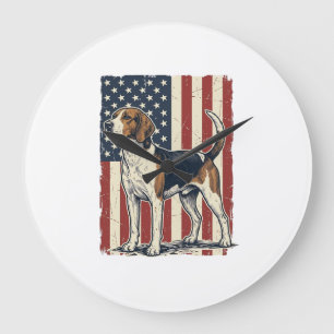 Vintage Hound Dog Patriotic Flag Vector Shirt Desi Large Clock