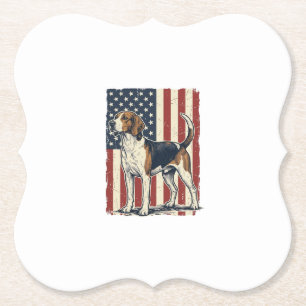Vintage Hound Dog Patriotic Flag Vector Shirt Desi Paper Coaster